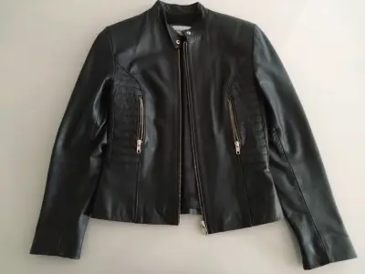 Chaqueta negra de cuero natural mujer - miniatura 1