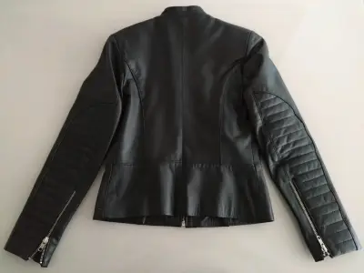 Chaqueta negra de cuero natural mujer - miniatura 3