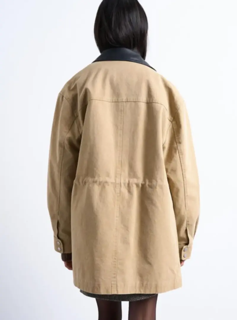 Chaqueta-abrigo topshop beige con cuello negro - 3