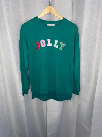 Sweater Philosophy verde con texto 'Jolly' - miniatura 1
