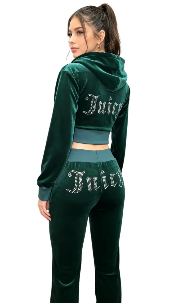 Conjunto de terciopelo verde con capucha - 1