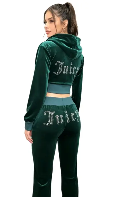 Conjunto de terciopelo verde con capucha - miniatura 1