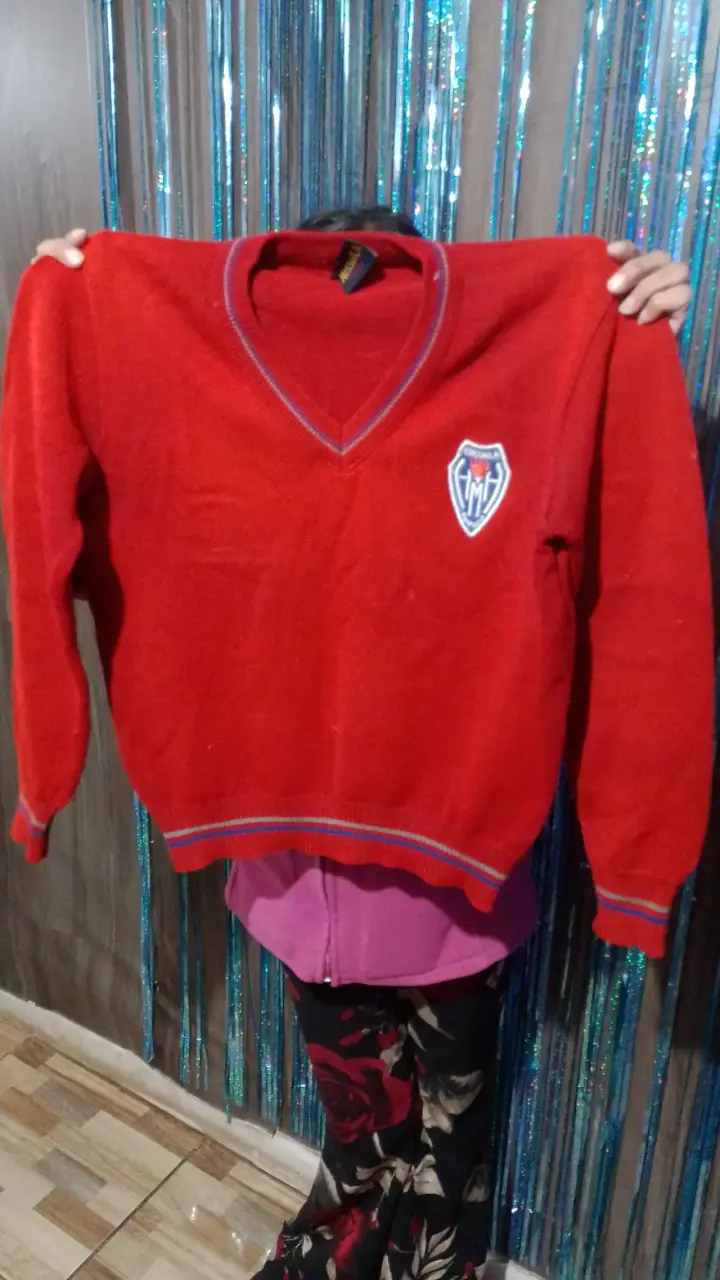 Suéter rojo con escudo escolar