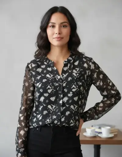 Blusa negra estampada mujer - miniatura 1