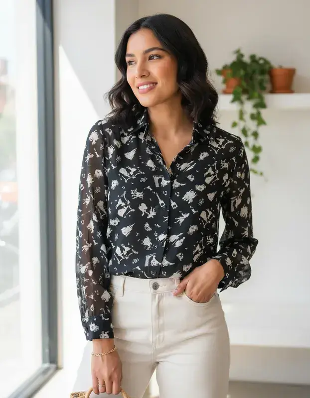 Blusa negra estampada mujer - 2