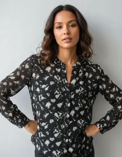 Blusa negra estampada mujer - miniatura 3
