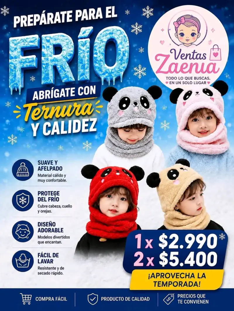 Gorro infantil con orejas de panda