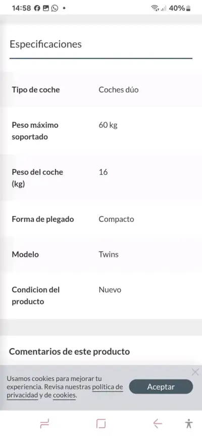 Coche doble reclinable gris - miniatura 2