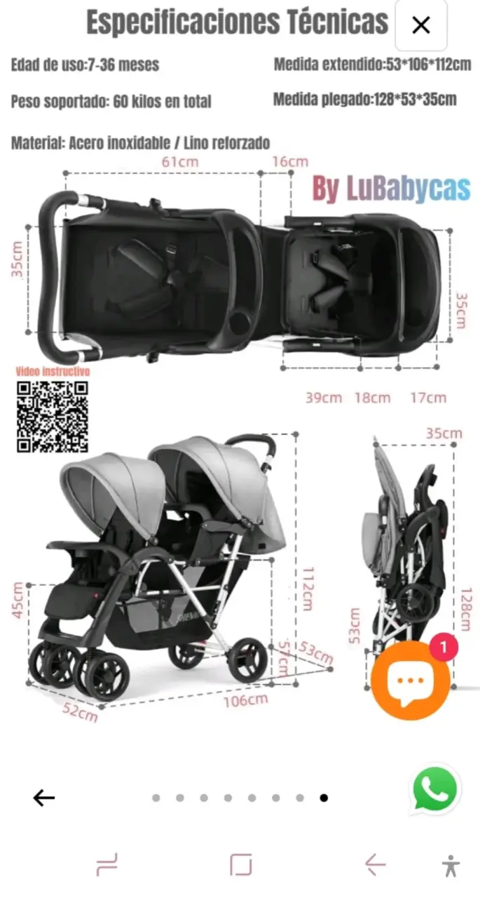 Coche doble reclinable gris - 5