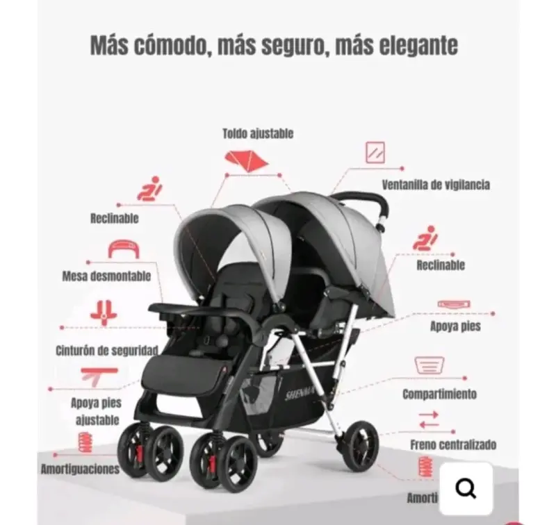 Coche doble reclinable gris - 6