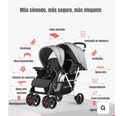 Coche doble reclinable gris - miniatura 6