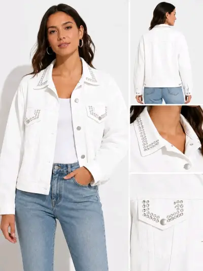 Chaqueta jeans negra tachas con strass talla L - miniatura 2