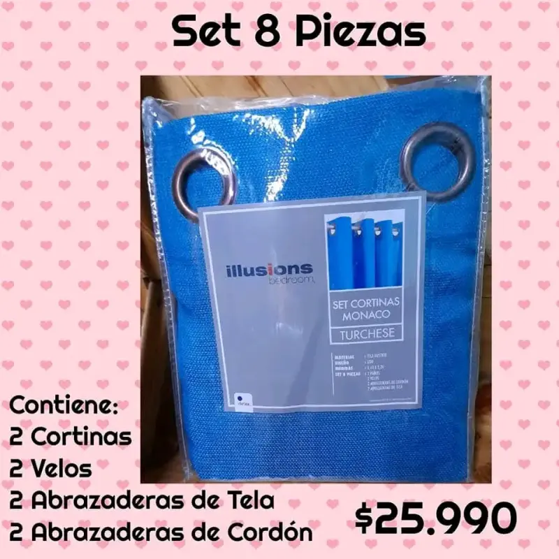 Set de cortinas azul 8 piezas