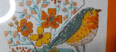 Cuadro bordado pajarito taza - miniatura 3