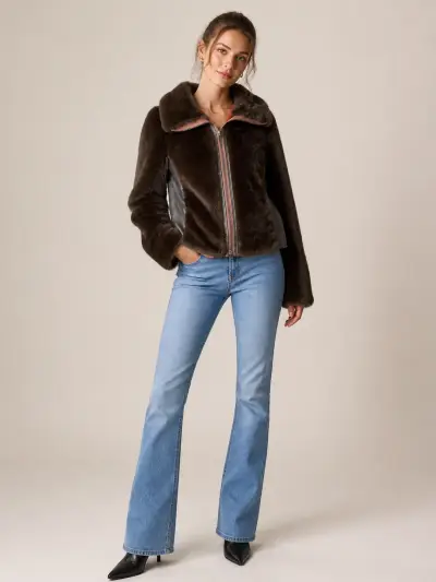 Chaqueta de piel sintética marrón - miniatura 1