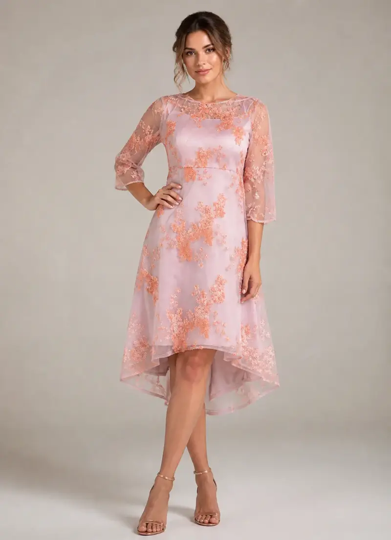 Vestido rosa encaje floral - 1