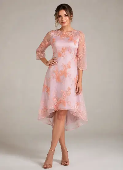 Vestido rosa encaje floral - miniatura 1