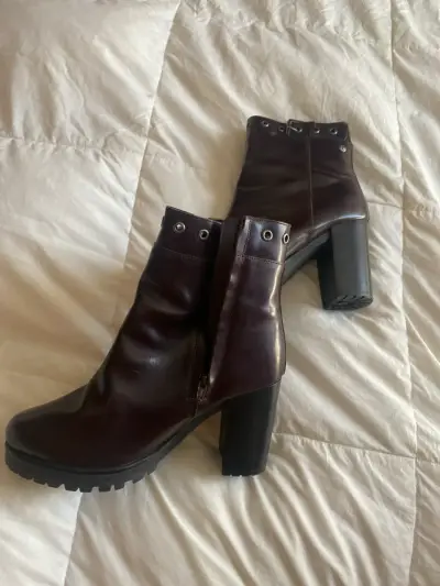 Botines de cuero con taco grueso - miniatura 2
