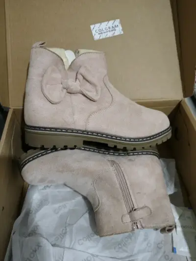 Botines rosados con lazo de gamuza - miniatura 1
