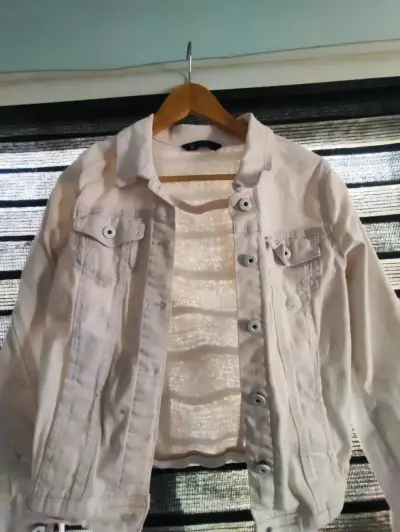 Chaqueta mezclilla blanca mujer - miniatura 1