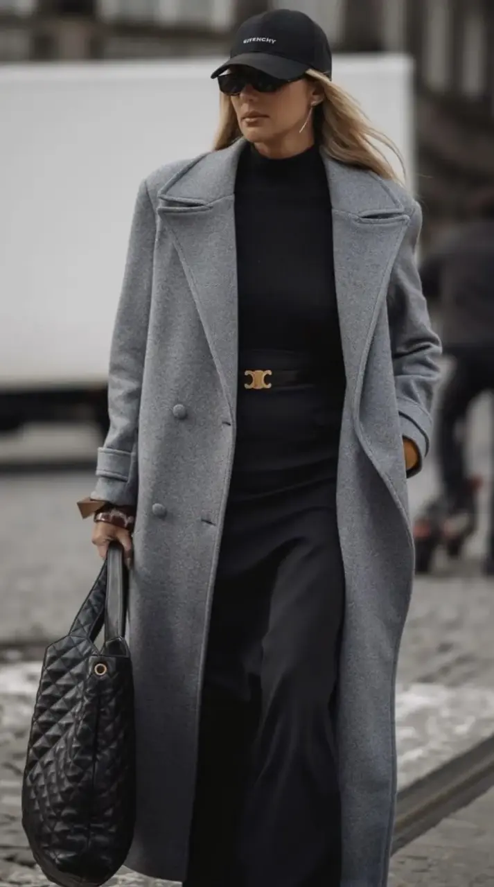 Abrigo gris largo L oversize