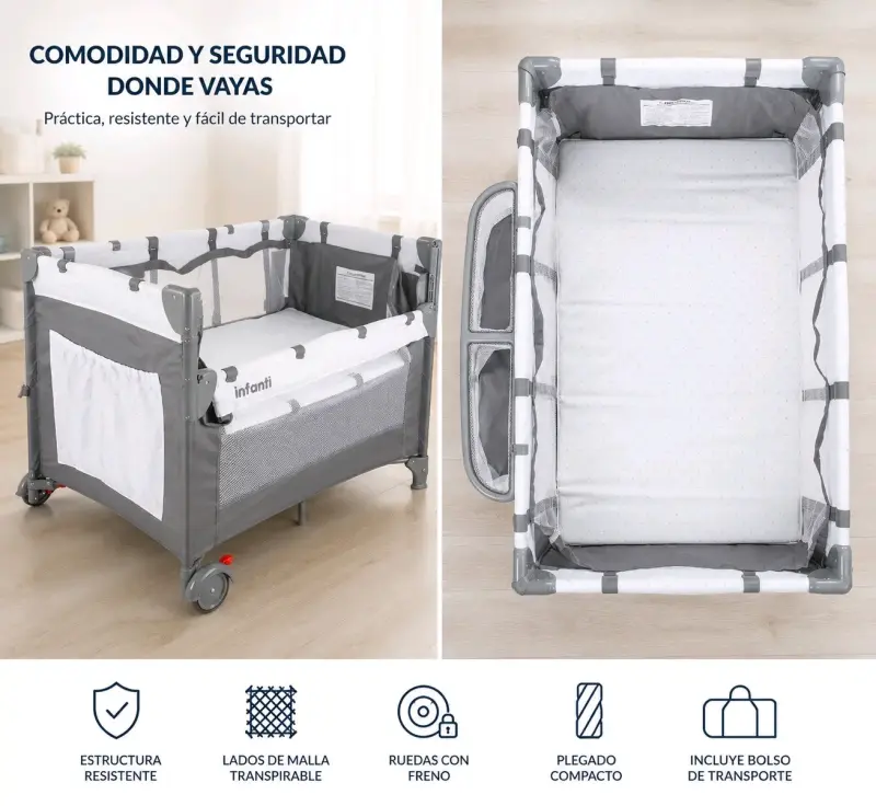 Cuna corral Infanti gris pack oferta.