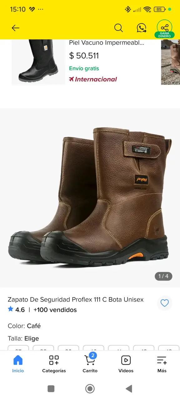 Botas de seguridad café unisex talla 42