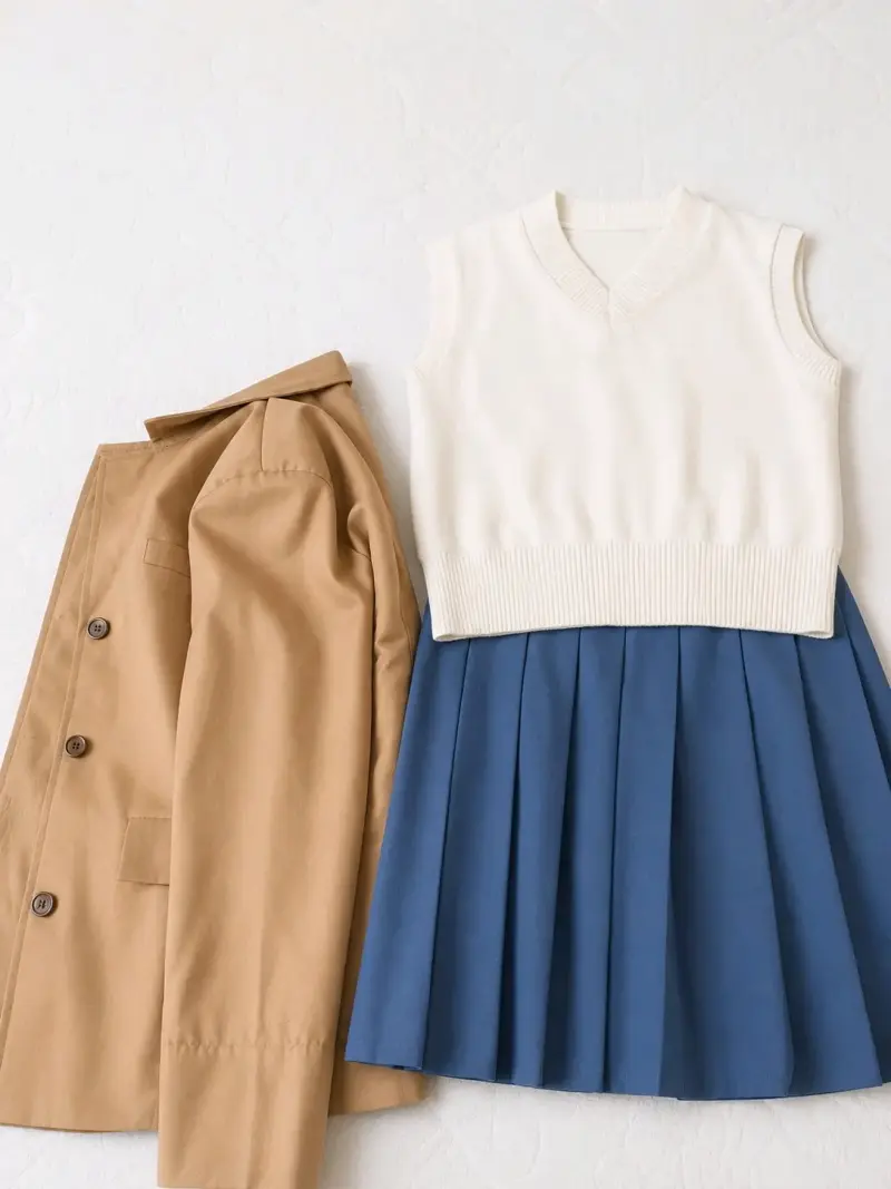 Conjunto falda azul y chaleco