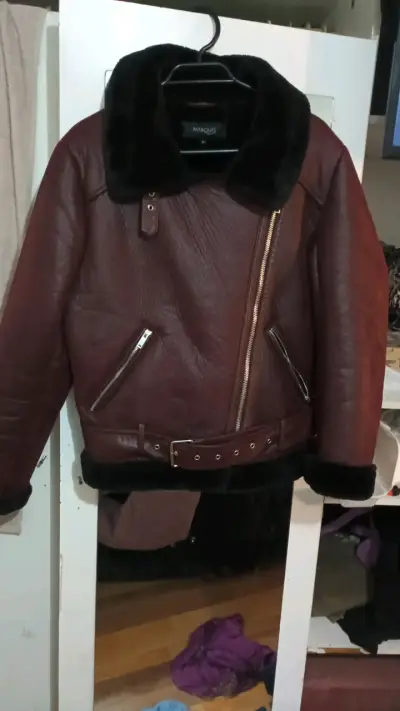 Chaqueta cuero marrón con forro - miniatura 1