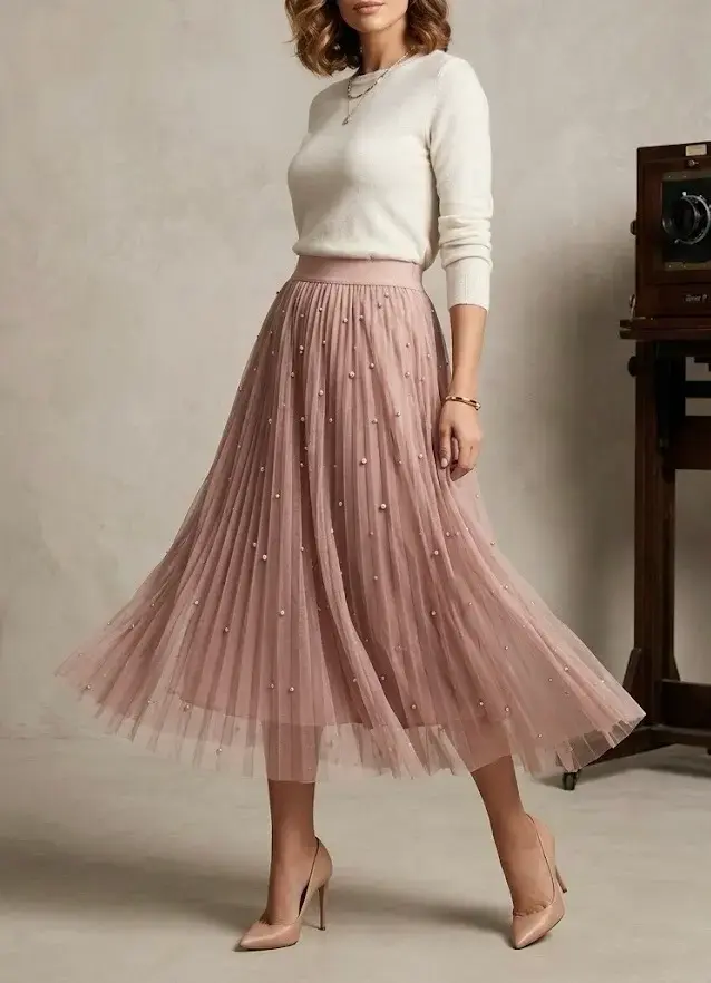 Falda rosada plisada elegante - 1