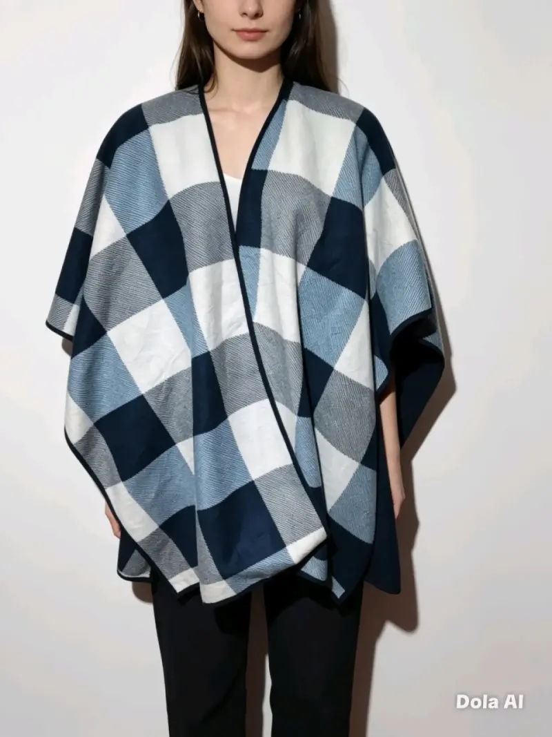 Poncho a cuadros azul y blanco
