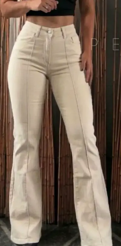 Pantalones acampanados beige - miniatura 1