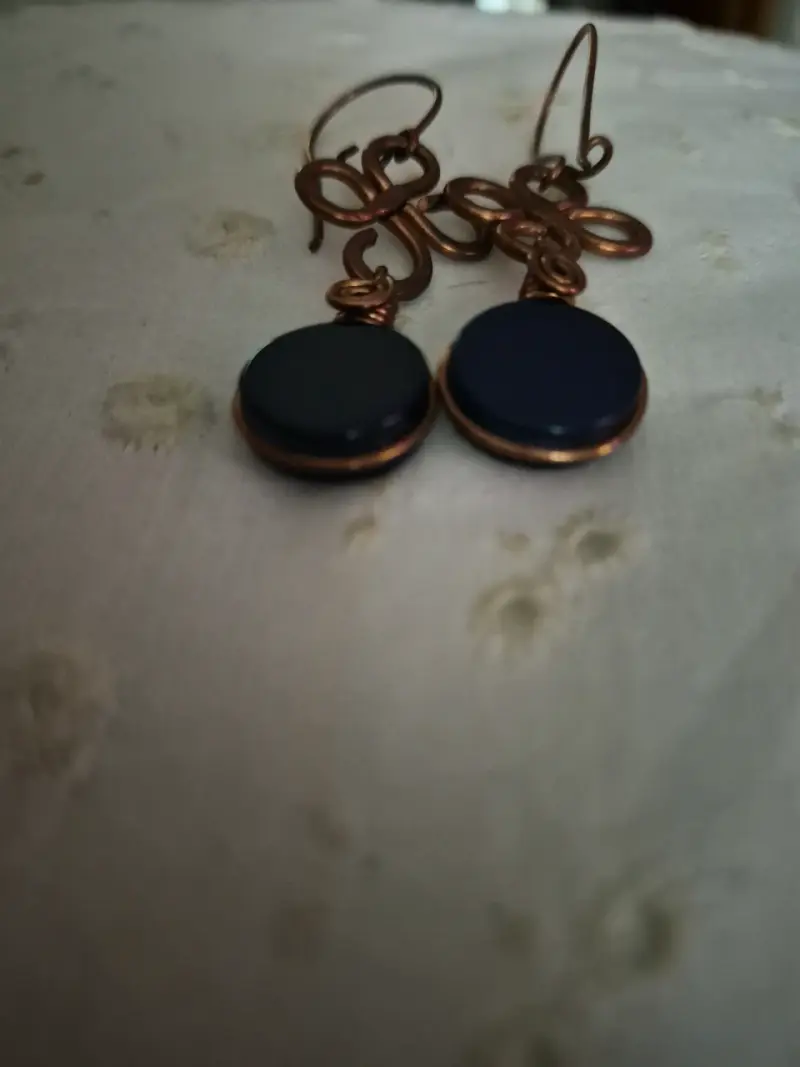Aros colgantes de cobre y piedra onix - 3