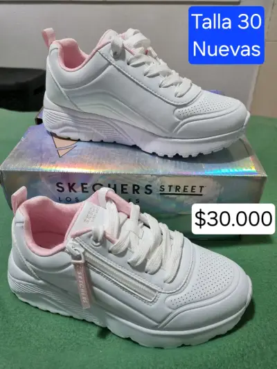 Zapatillas de niña Skechers blancas y rosada - miniatura 1