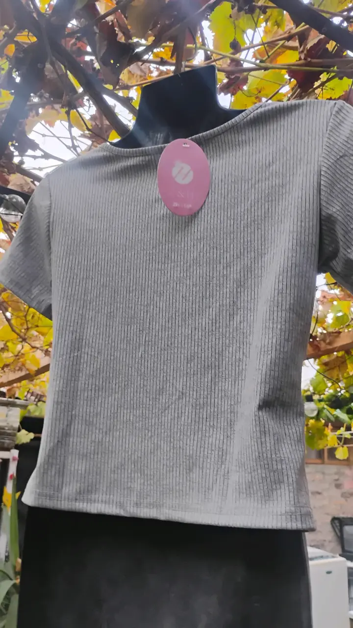 Blusa gris con pliegues - 2