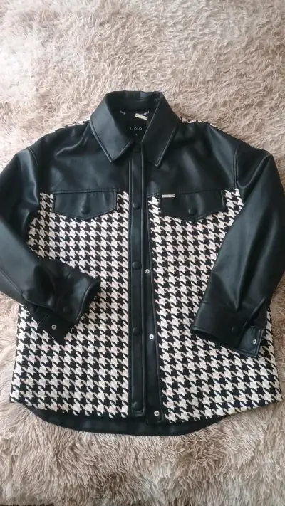 Chaqueta de ecocuero y pata de gallo oversise - miniatura 1