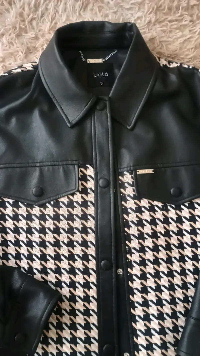 Chaqueta de ecocuero y pata de gallo oversise - 2