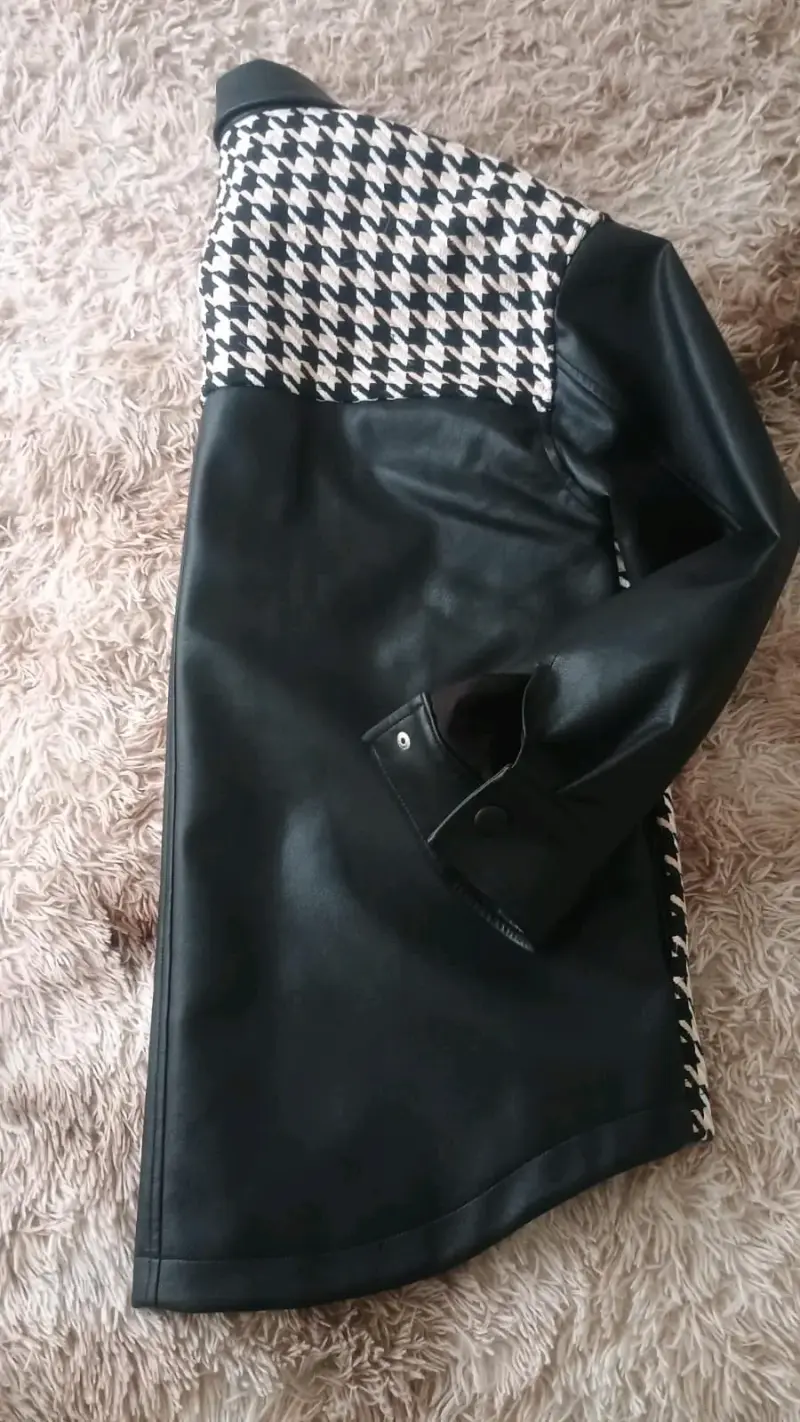 Chaqueta de ecocuero y pata de gallo oversise - 3