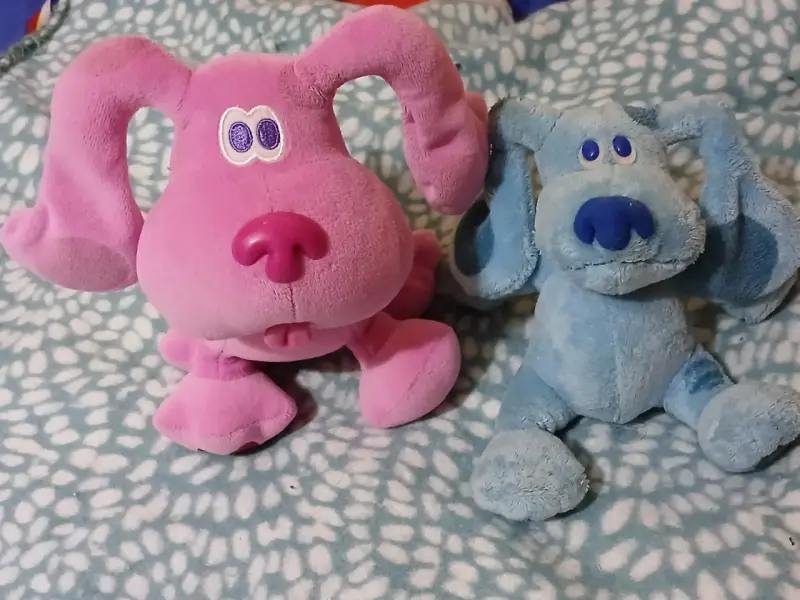 Peluches de perro rosa y azul pistas de blue