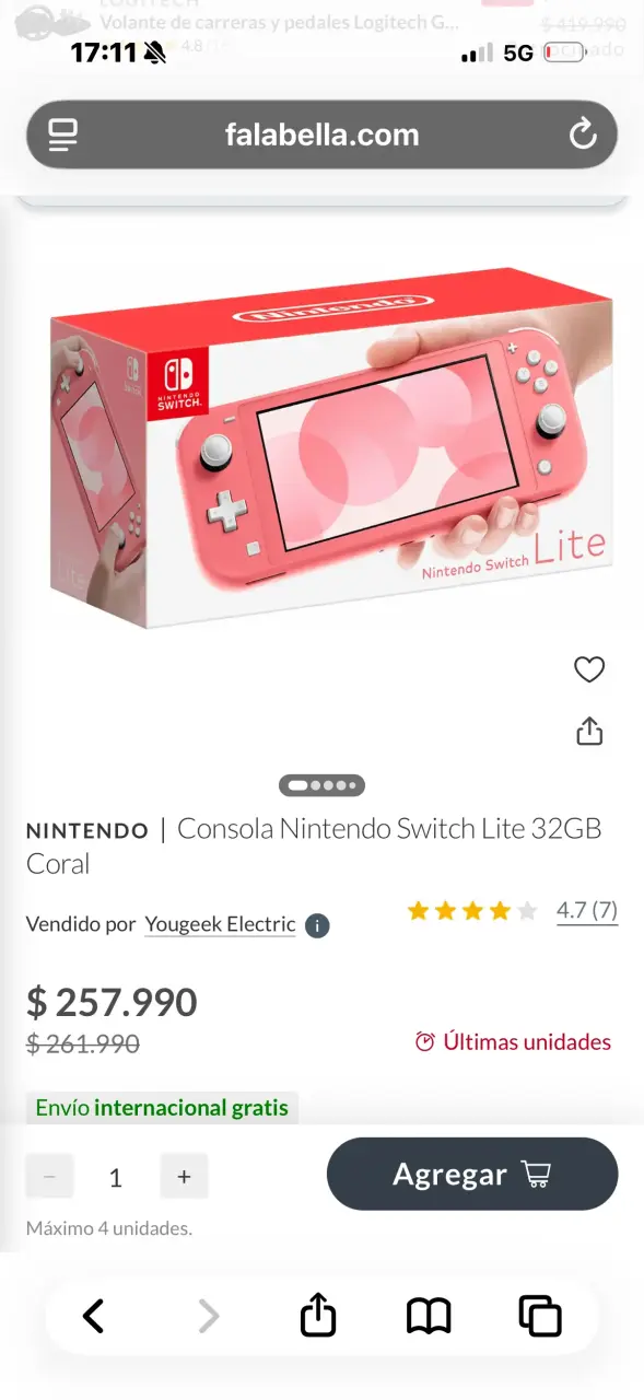 Nintendo Switch Lite Coral 32GB - 1