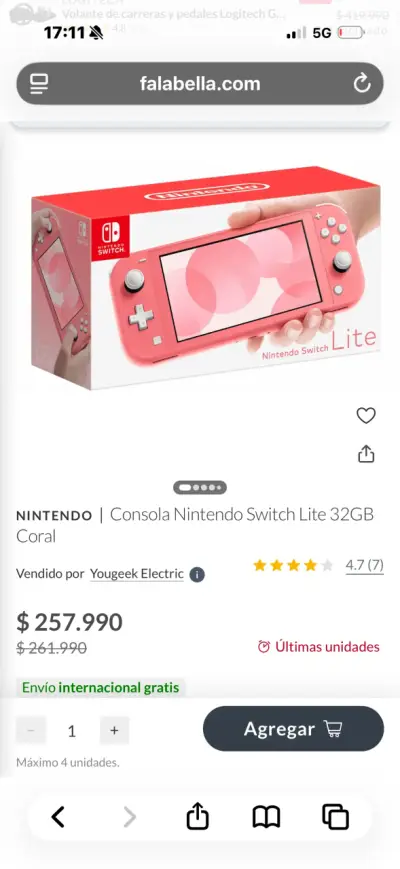 Nintendo Switch Lite Coral 32GB - miniatura 1