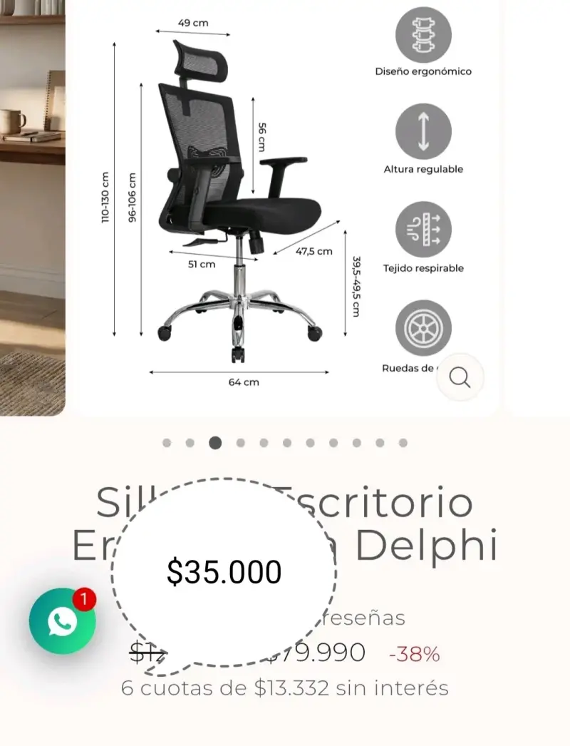 Silla de escritorio ergonómica negra