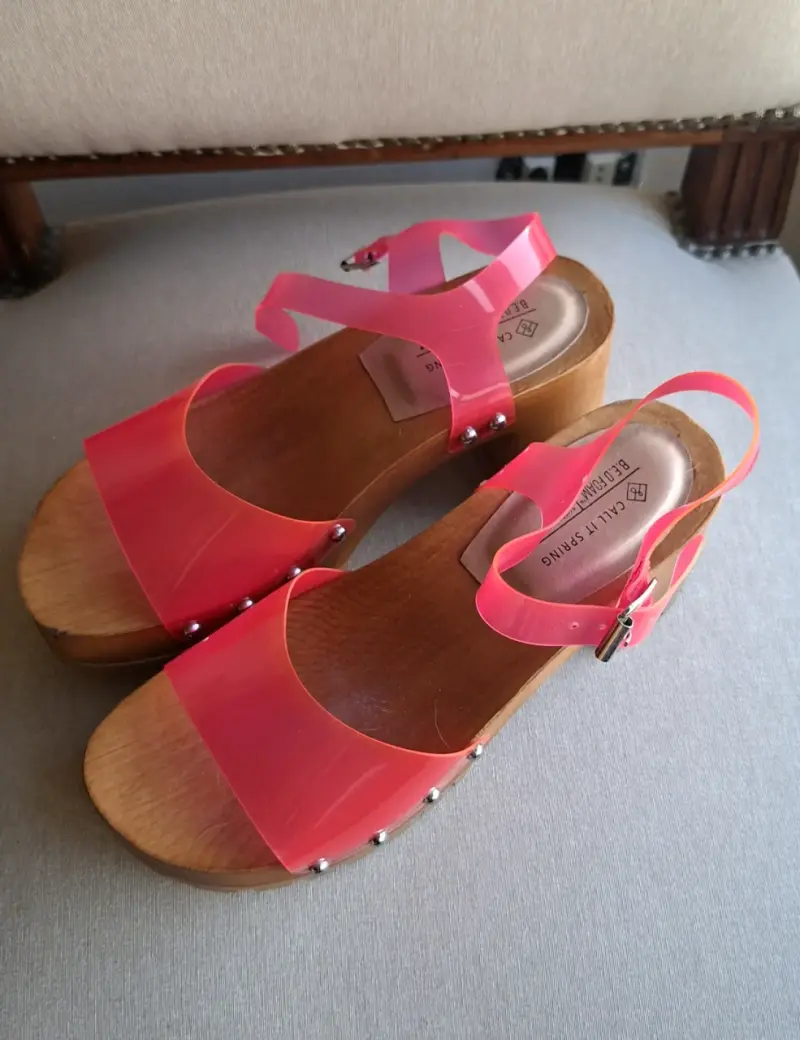 Sandalias taco madera rosadas - 2