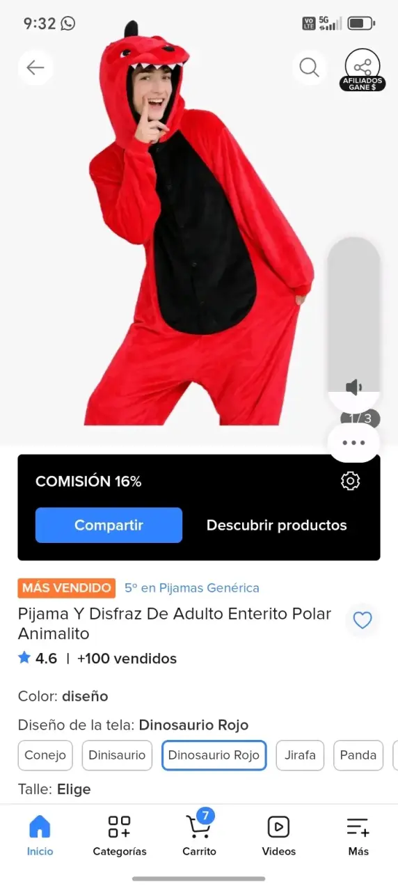Pijama disfraz dinosaurio rojo