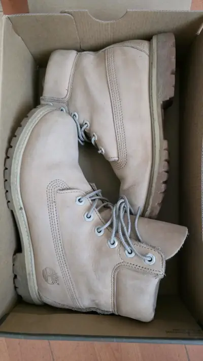 Botas de cuero beige Timberland - miniatura 1