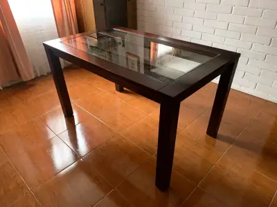 Mesa de comedor madera y vidrio - miniatura 1