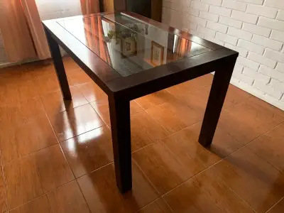 Mesa de comedor madera y vidrio - miniatura 2