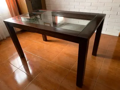 Mesa de comedor madera y vidrio - miniatura 3