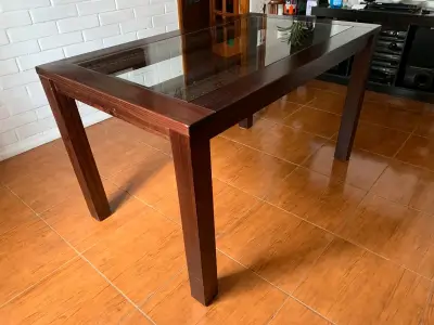 Mesa de comedor madera y vidrio - miniatura 5