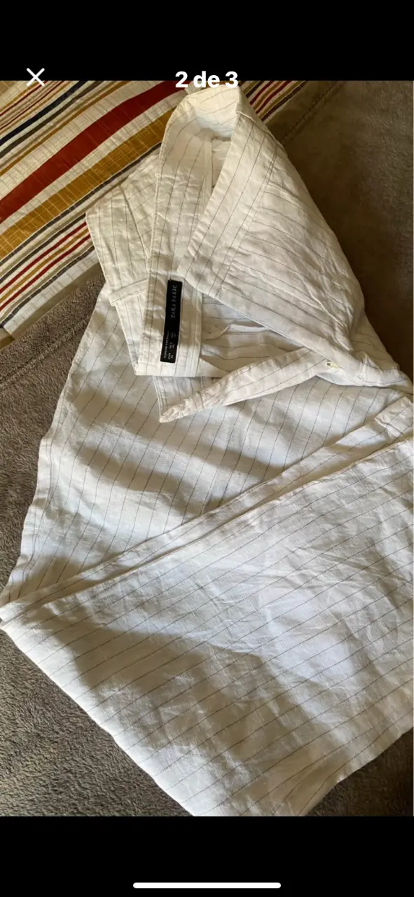 Camisa blanca de lino a rayas - 1